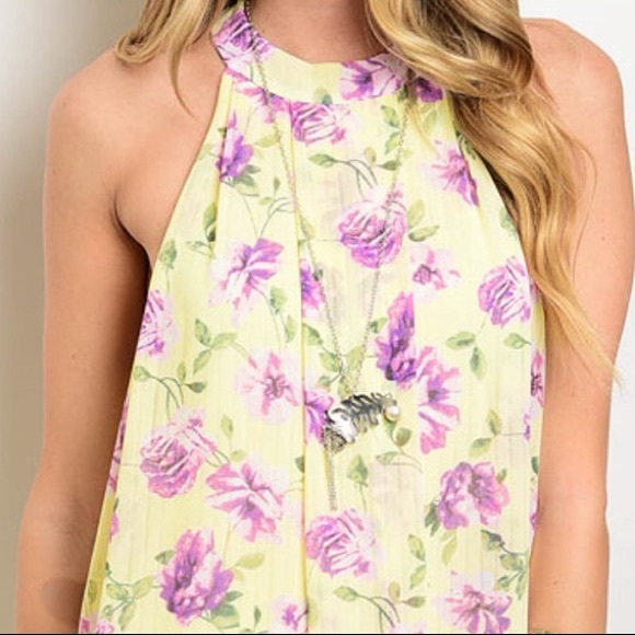 ❌DONATED❌Yellow Purple Floral High Neck Flowy Lined Dress - Picture 3 of 16